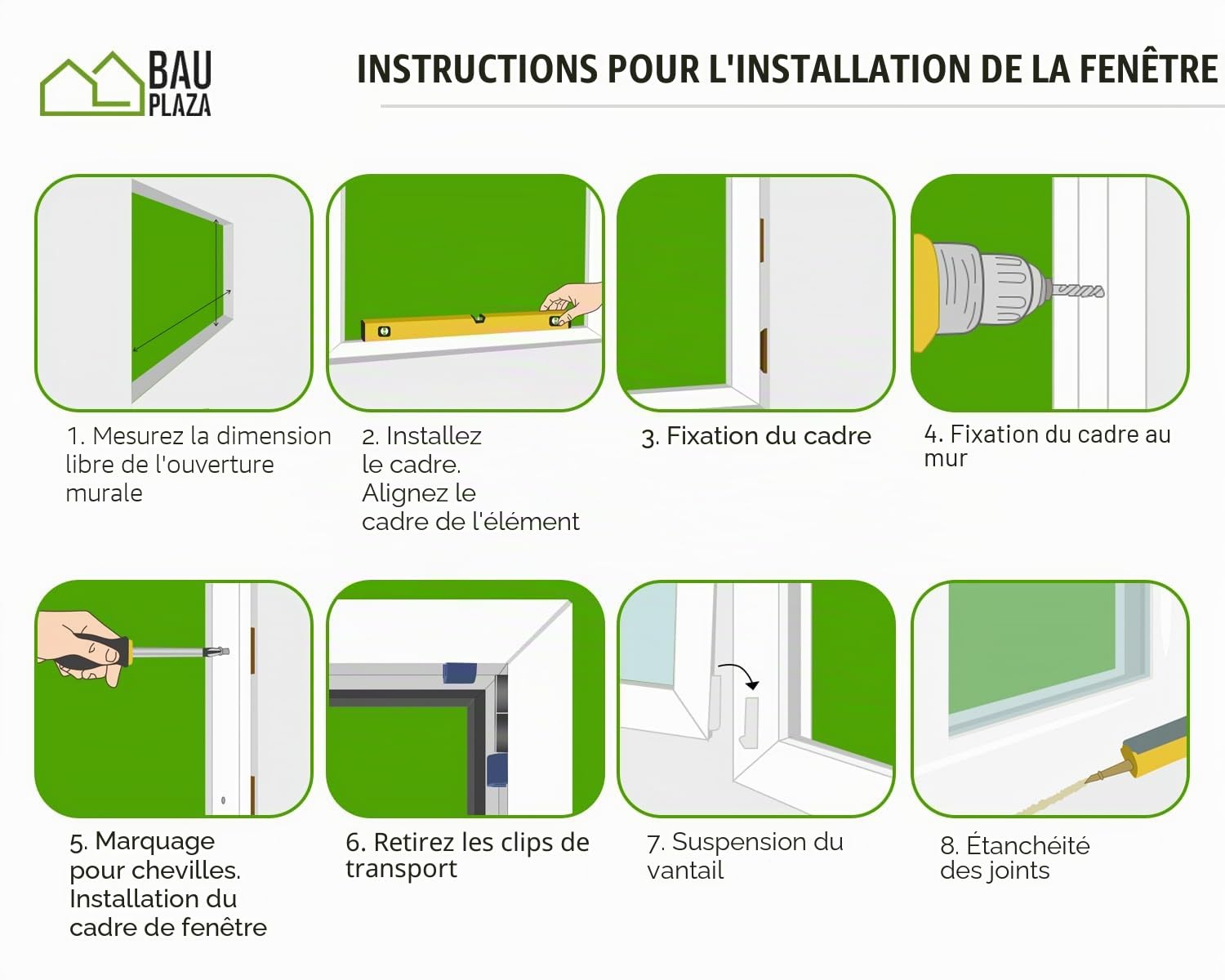 Fenêtre en PVC blanc double vitrage 4/24/4 LxH 60 x 50 cm d'ouverture Droite Toutes les tailles 600 x 500 mm Oscillo-battant 1 vantail - BauPlaza