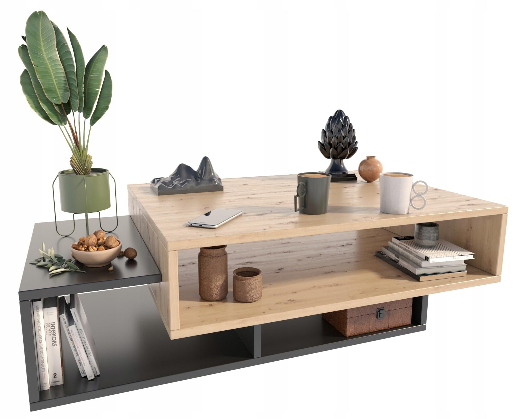 MATKAM Couchtisch SARA, H34 x B100 x T50 cm, Perfekt für Moderne und Klassische Innenräume, einfache Montage (Artisan Eiche-Schwarz)