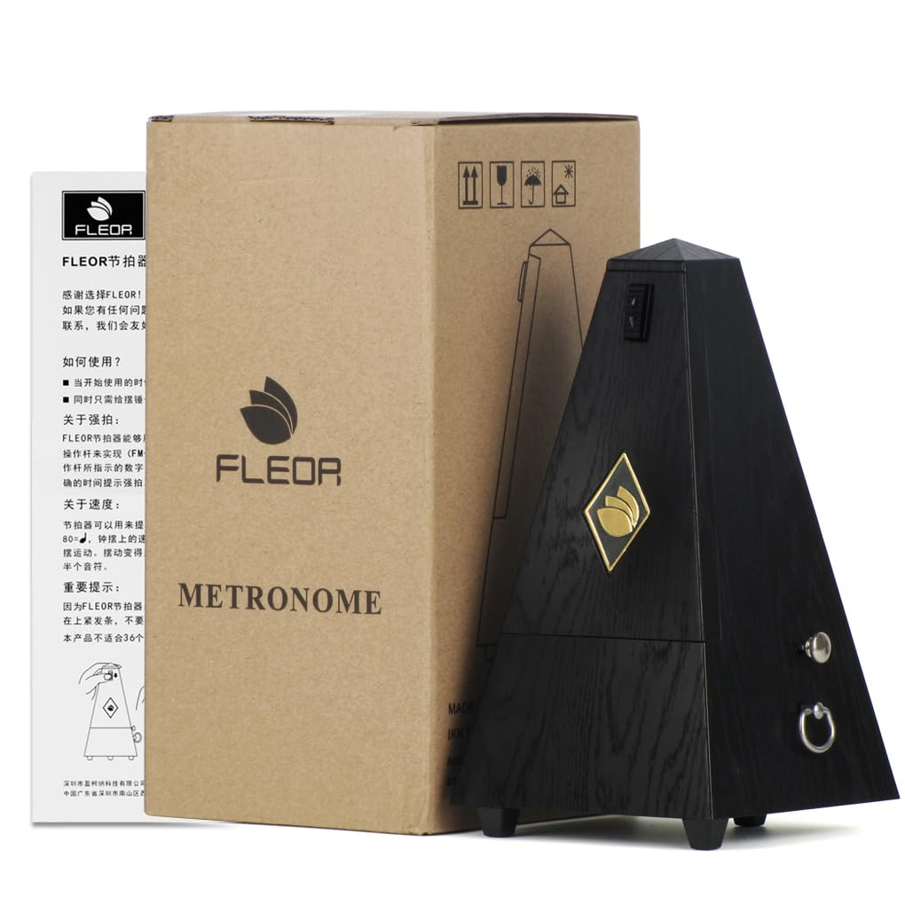 FLEOR Metrónomo mecánico negro estilo piramidal, ideal para usar con teclados de piano, guitarra, violín, tambor de instrumentos musicales