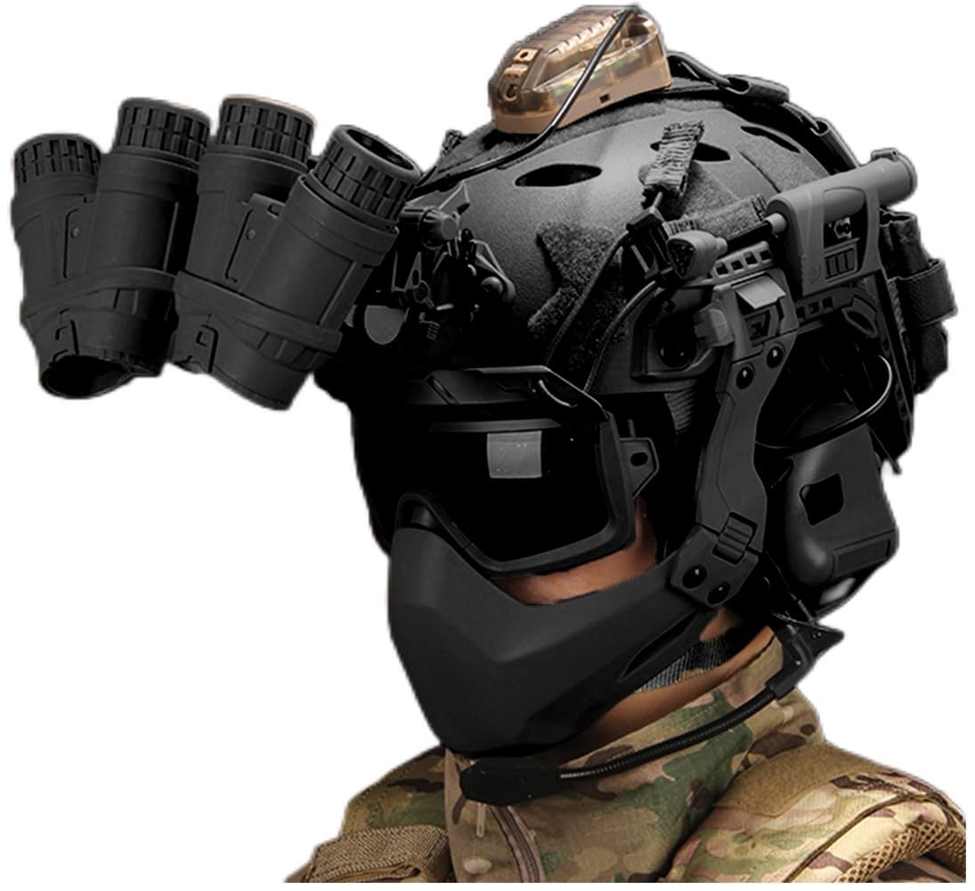 Fotrsta Paintball CS Game Airsoft Helmet Set, With Paintball Full Face Mask Telescope Model Goggles, Flashlight, Signal Flashing Light NVG Mount Tactical Combo Kit Equipment