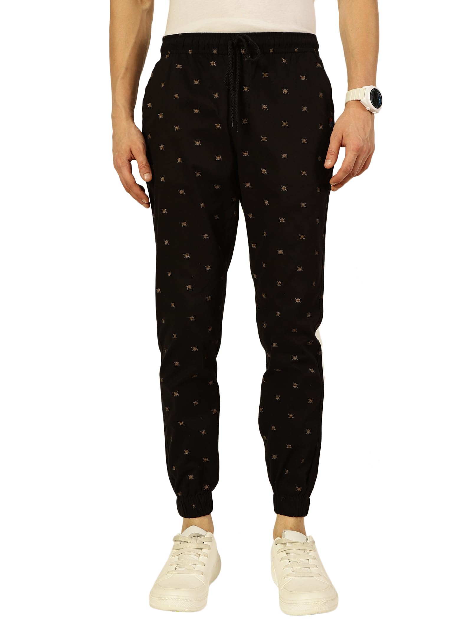 Global Desi Menâ€™s Abstract Printed Smart Slim Fit Joggers in multi