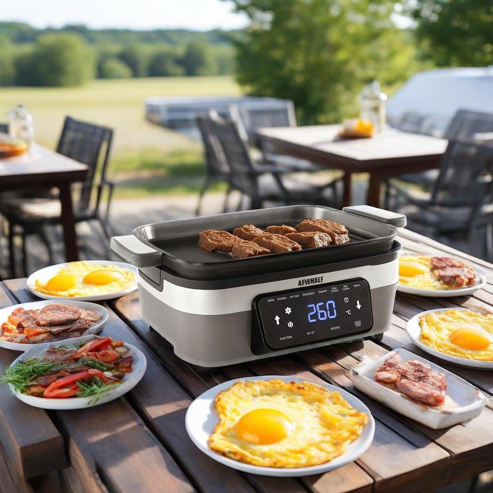 AEWHALE Olla Multifunción 8 en 1 de 4.25 L, Con Función de Cocción Lenta, Vaporera, Arrocera, Sartén y Función para Mantener el Calor. Capacidad Familiar, Color Gris