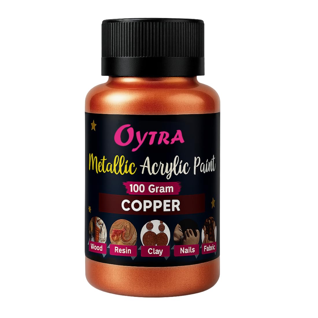 Oytra Metallic Colour Acrylic Paint Set 100 Grams Metal for DIY Shimmer Drop Color Set Glass Wood Wall Rock Car Steel Painting Drawings on Canvas (Copper)