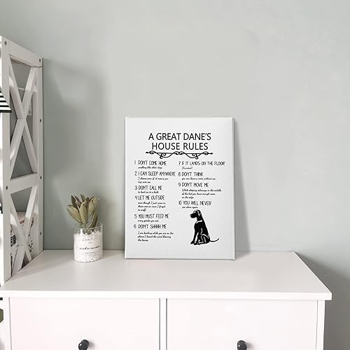 Miniatura 4 de PHAMTE A Great Dane's House Rules - Arte de pared, divertido gran danés con cita de perro, lienzo enmarcado, obra de arte para el hogar, dormitorio,