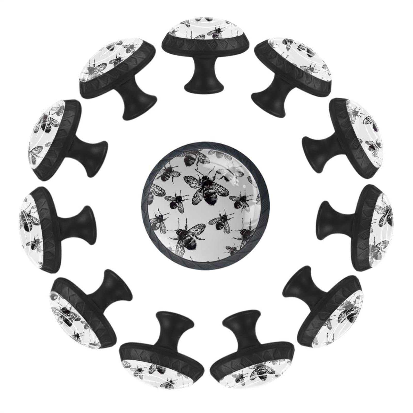 Boutons ronds noirs et blancs en cristal lot de 12 pour remplacer vos vieilles poignées abîmées