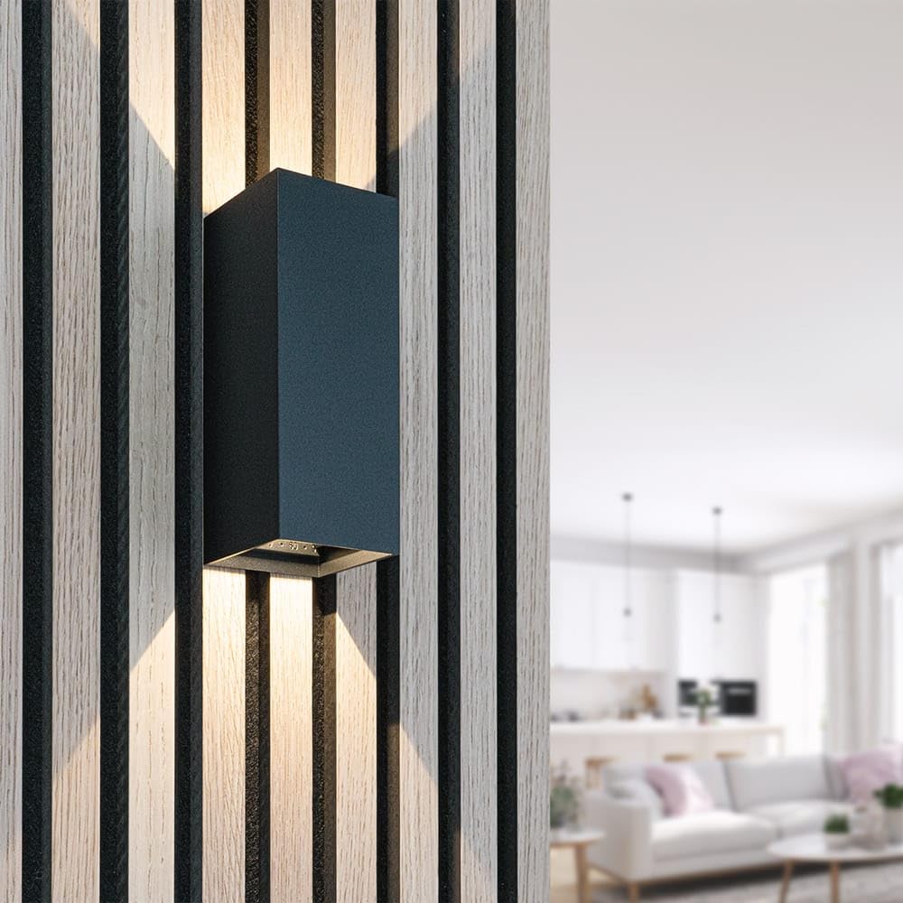 HOFTRONIC - Miles S LED Wandleuchte Außen Modern Dimmbar - Außenleuchte Up Down Schwarz (RAL9004) - 10W 820lm - IP65 Wasserdicht - 0-90° Einstellbarer Abstrahlwinkel - 3000K Warmweiß - 170x83x100mm