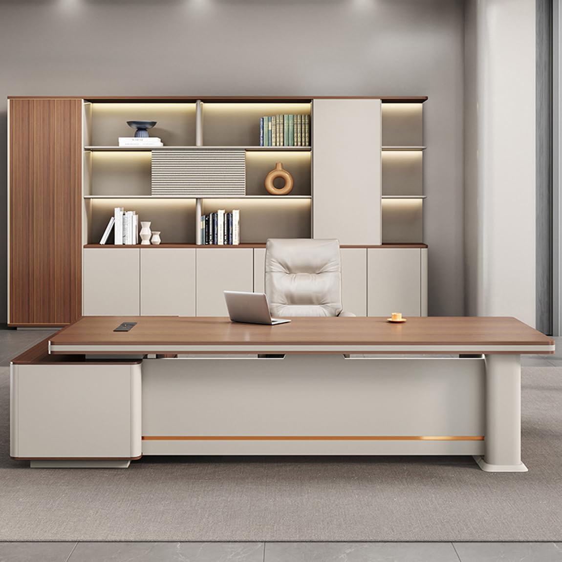 DUWEIKE L-Shaped Executive Desk with Storage Cabinet, Large Home Office Desk with Drawers, Modern Wood Corner Writing Computer Desk for Study Work,71in
