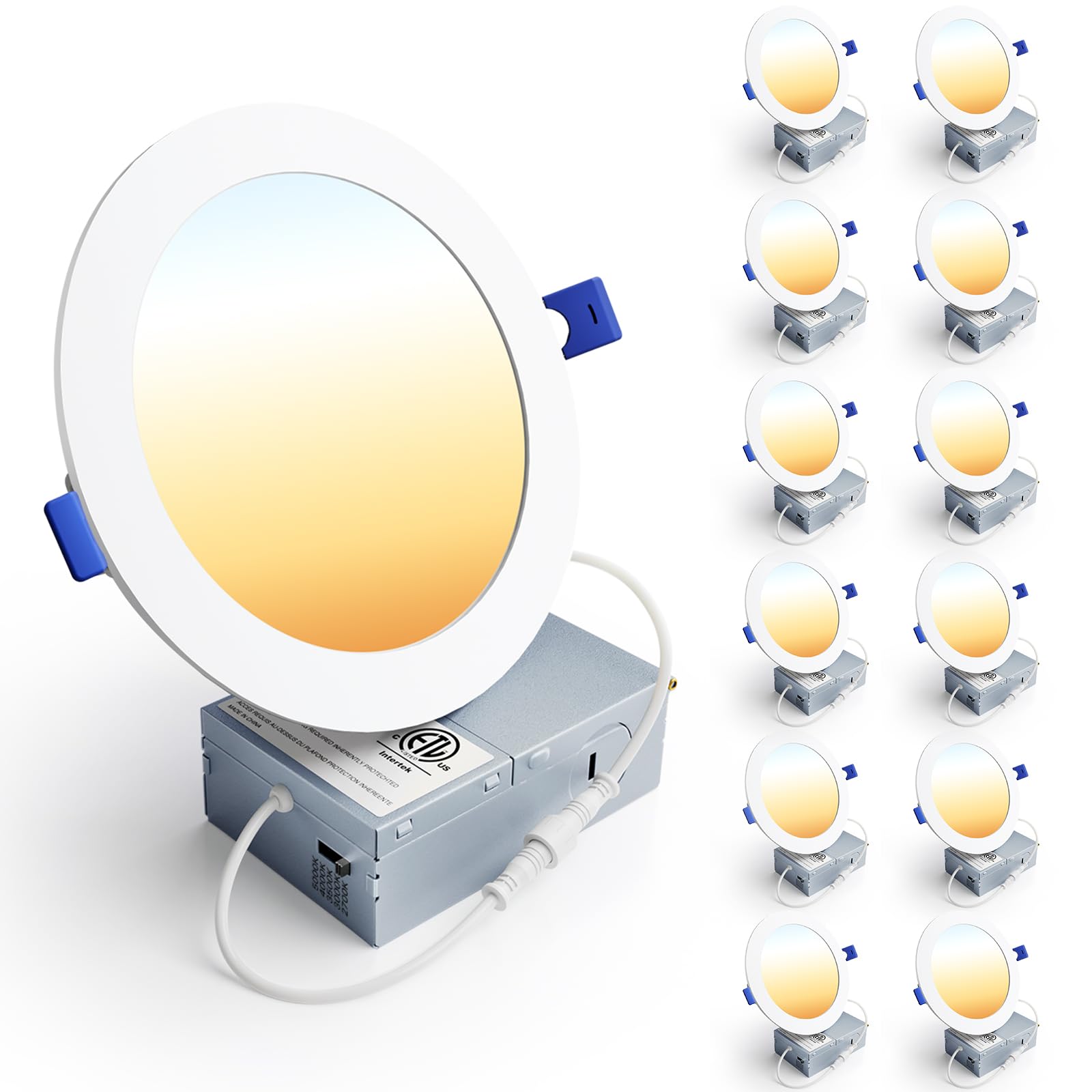 Ensenior 12 Pack 5 Inch LED Recessed Ceiling Light, 5CCT, 1100LM 12W 120V