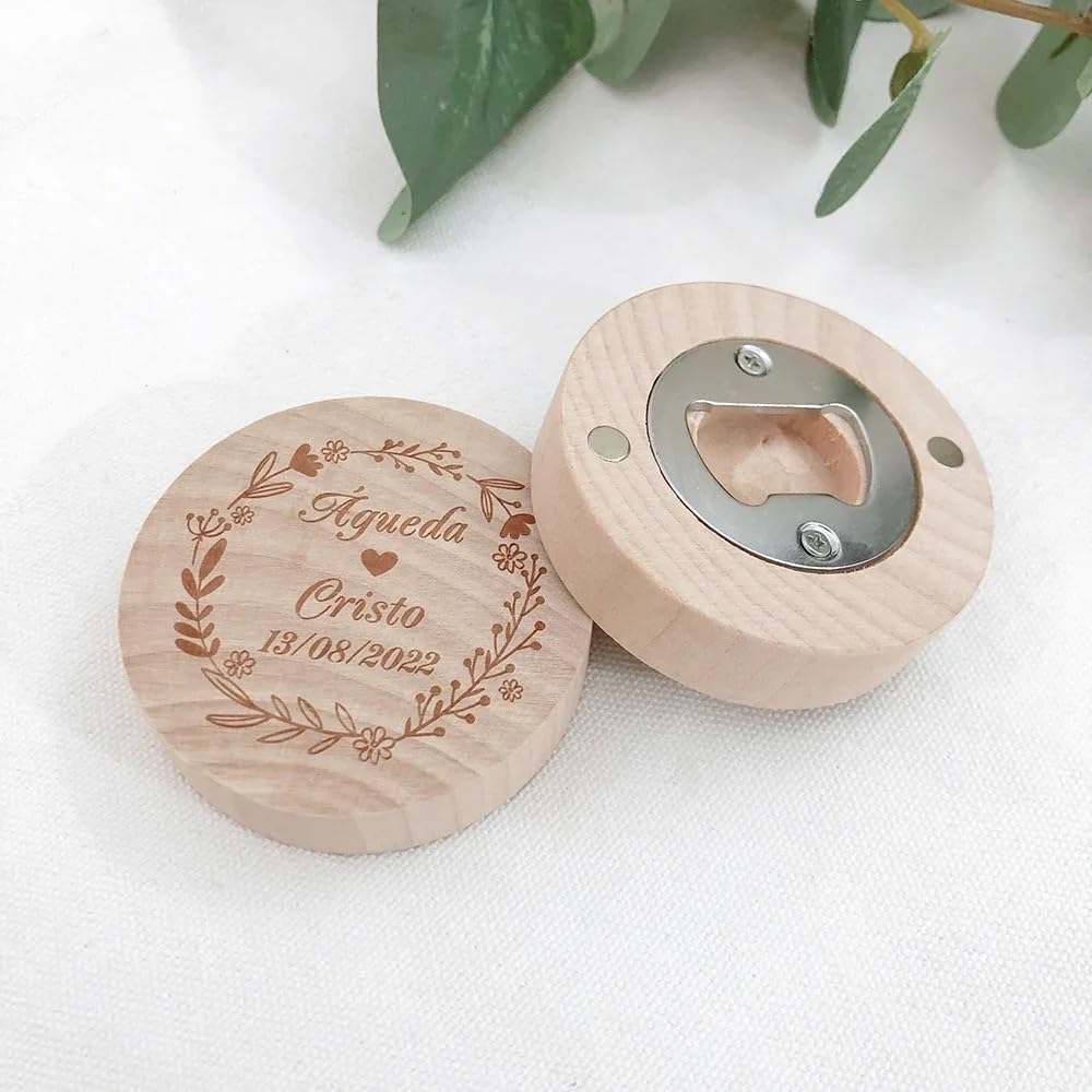 WOMB Apribottiglie magnetico personalizzato in legno, Groomsman per lui, apribottiglie rotondo, personalizzato (QTY-40pcs)