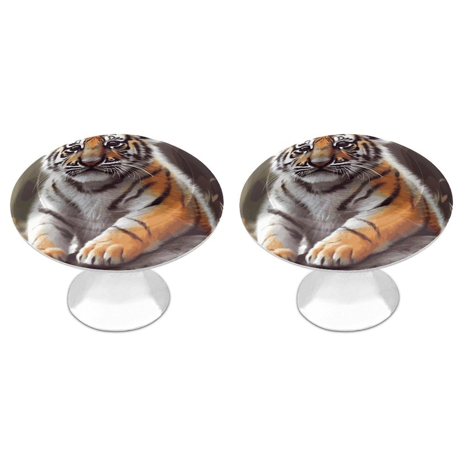 DWVTSLH Cute Tiger Cabinet Handles 2 Pack Stainless Steel Kitchen Drawer Pulls with Installation Screws Round Dresser Drawer Knobs 1.1 Inch Modern Cabinet Hardware Door Handles