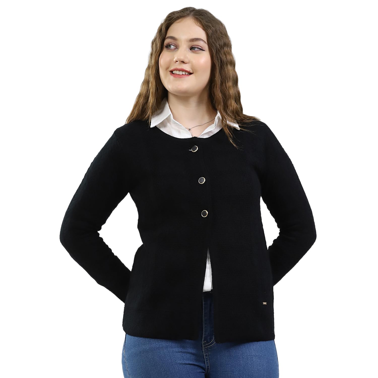 monte carlo Women’s Regular Fit Cardigan | Round Neck | Self Design | Full Sleeve Sweater | Button Closure | Classic Winter Cardigan for Women-picture-22