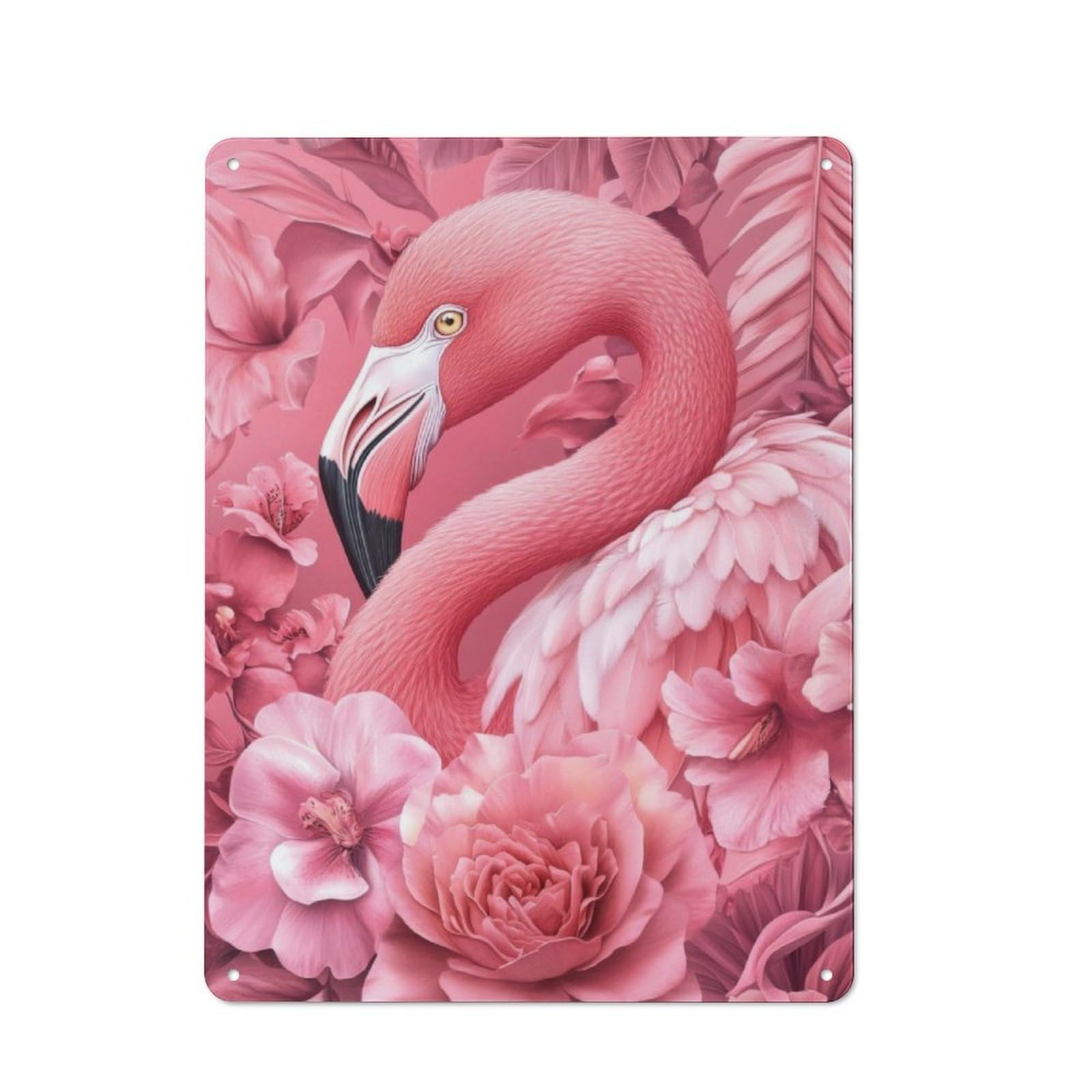 Junmoney Pink Flamingo In Bloom Tin Wall Plaque 40X30cm With For Dining Room Or Kitchen, A Metal Wall Feature For Kitchens And Dining Spaces
