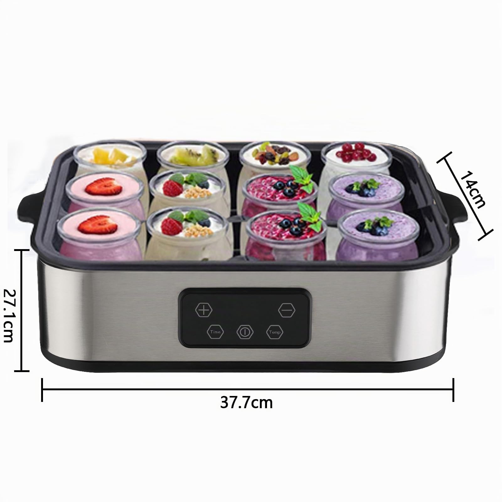 Yaourtière 12 pots en verre, Capacité 2200ml Machine à Yaourt Maison, Yaourtière Fromagère en Acier Inoxydable, Thermostat Réglable et Minuterie 48h - Pour des desserts maison sains