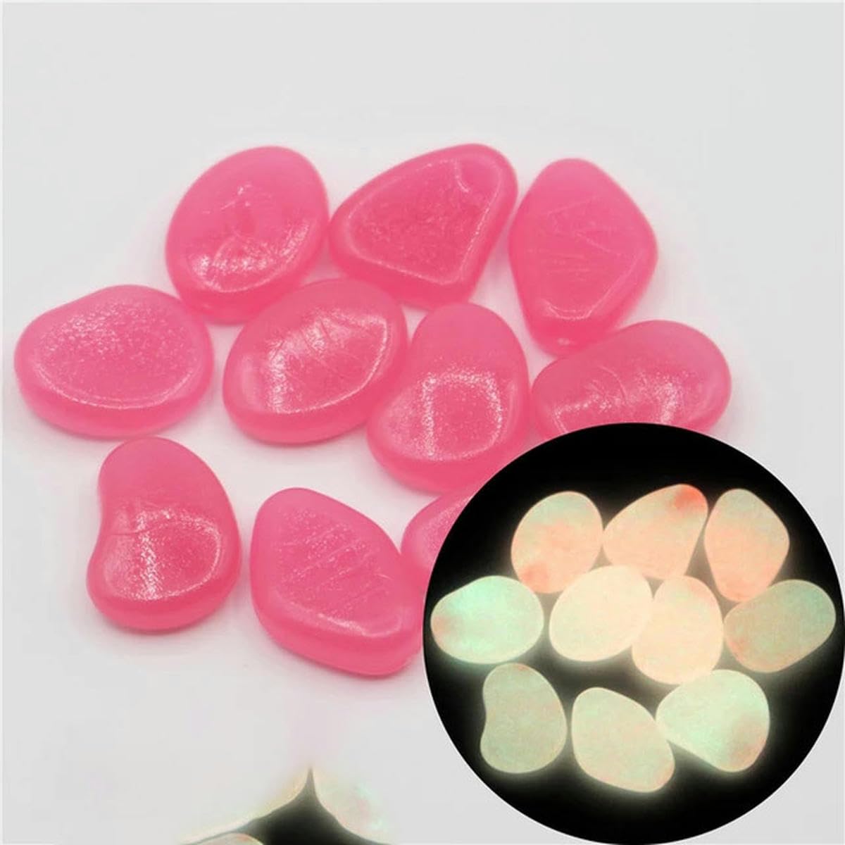 Piedras luminosas para jardín que brillan en la oscuridad, guijarros para peces al aire libre, piedras de guijarros para acuario, mezcla de colores, 400 piezas, rosa