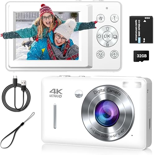 Cámara digital, cámara compacta de 44 MP, cámaras digitales FHD 1080P para apuntar y disparar con zoom de 16X, detección facial, captura de