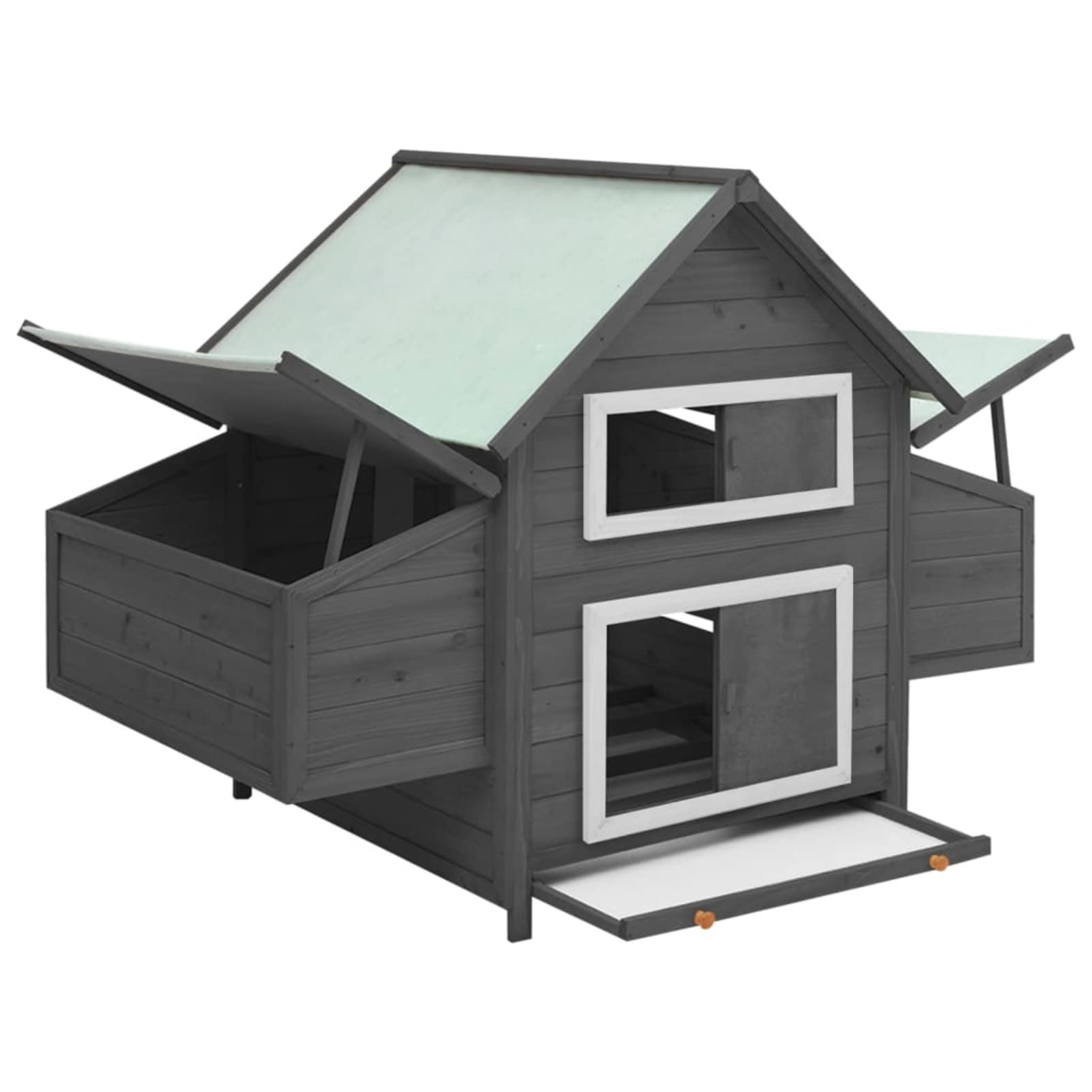 Festnight Pollaio da Esterno in Legno Massello Abete, Grigio e Bianco 150x96x110 cm, Casetta per Galline Giardino