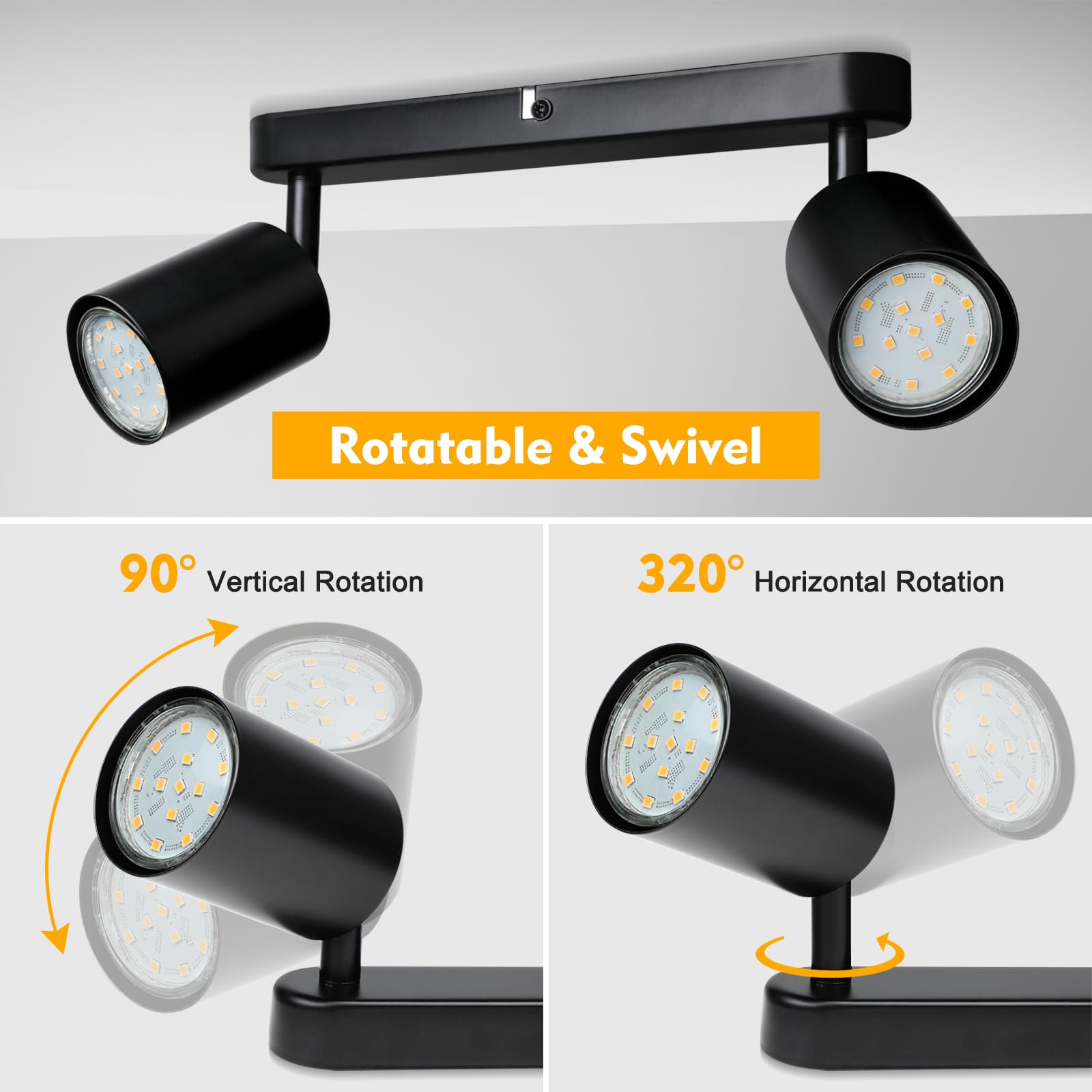 Smanu 2 Way Spotlight Ceiling Lights, Modern Kitchen Ceiling Light Fittings Black, Industrial Ceiling Spots Wall Lights - Image 2