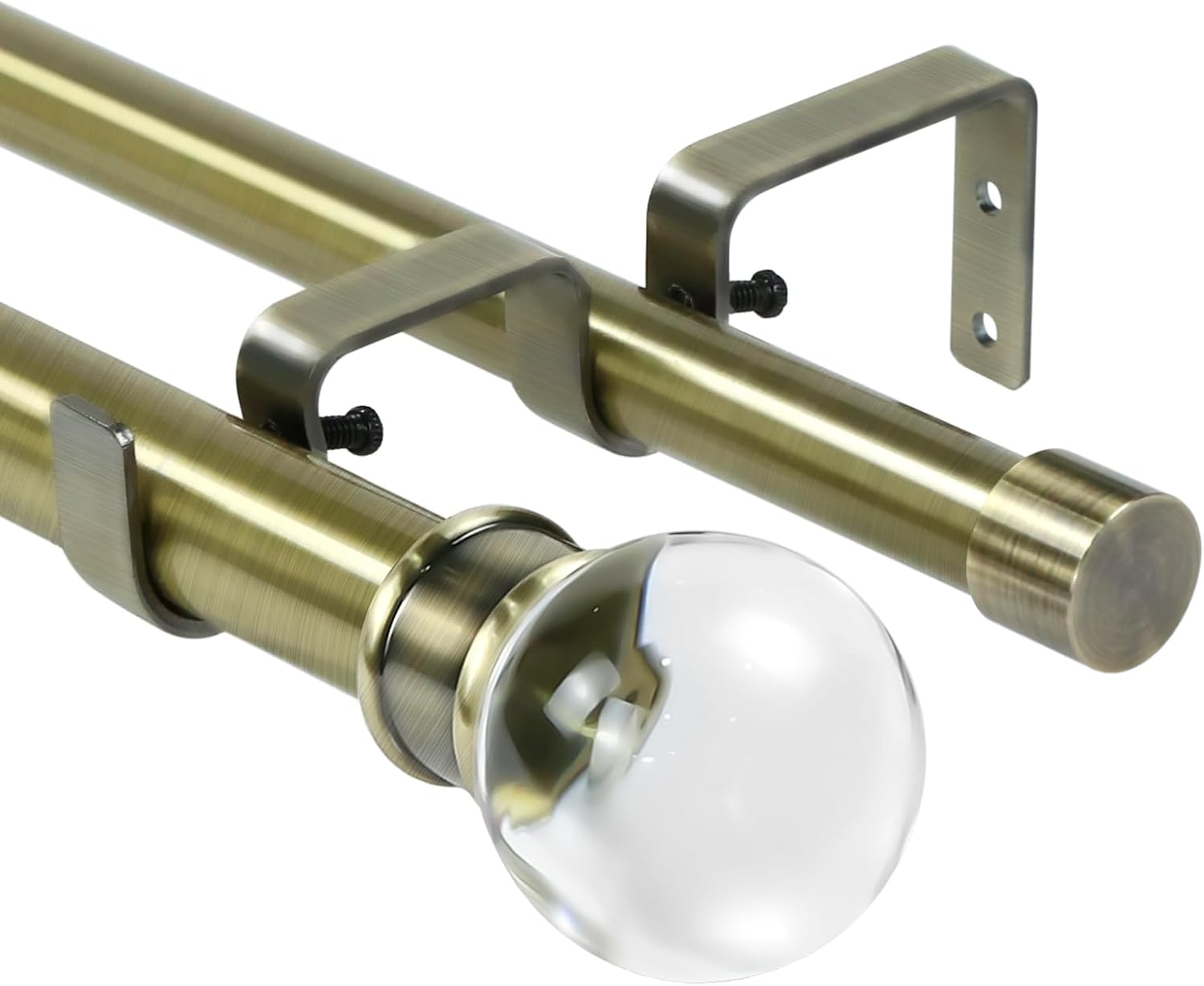 Urbanest Crystal Ball Manhattan 1" 3/4" Double Drapery Curtain Window Rod Set - 28" to 48", Antique Brass