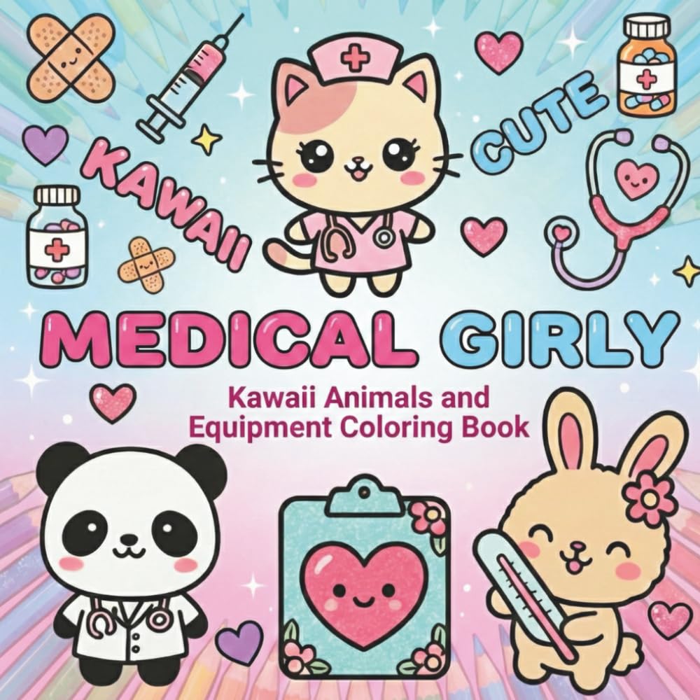 Medical Girly: Kawaii Animals and Equipment Coloring Book: A Cute and Cozy Coloring Adventure for Kids and Medical Girlies • Single-Sided Pages • 8.5 x 8.5