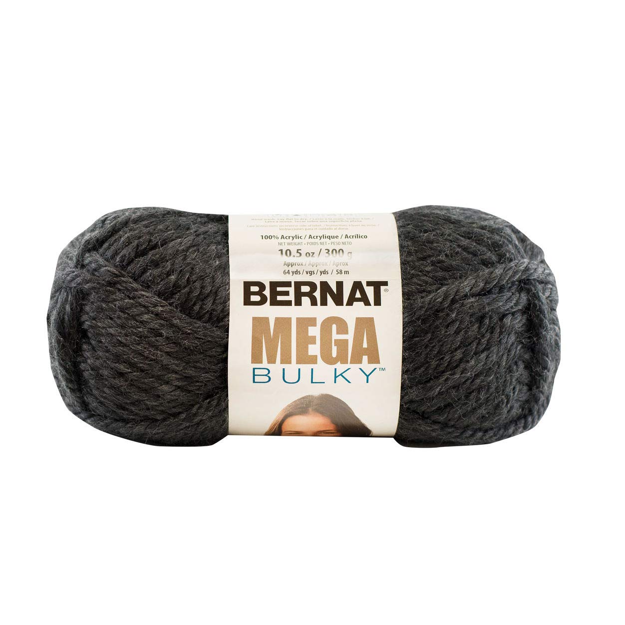 Bernat Mega Bulky Yarn, 10.5 oz, Dark Gray Heather, 1 Ball