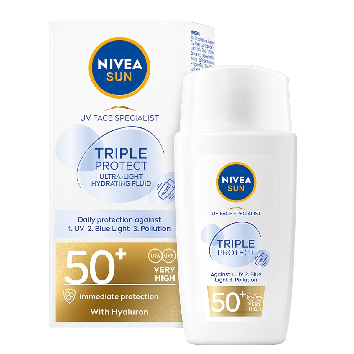 NIVEA SUN Triple Protect Light Sun Fluid SPF50+, Anti-UV, Blue and Pollution Face Sunscreen