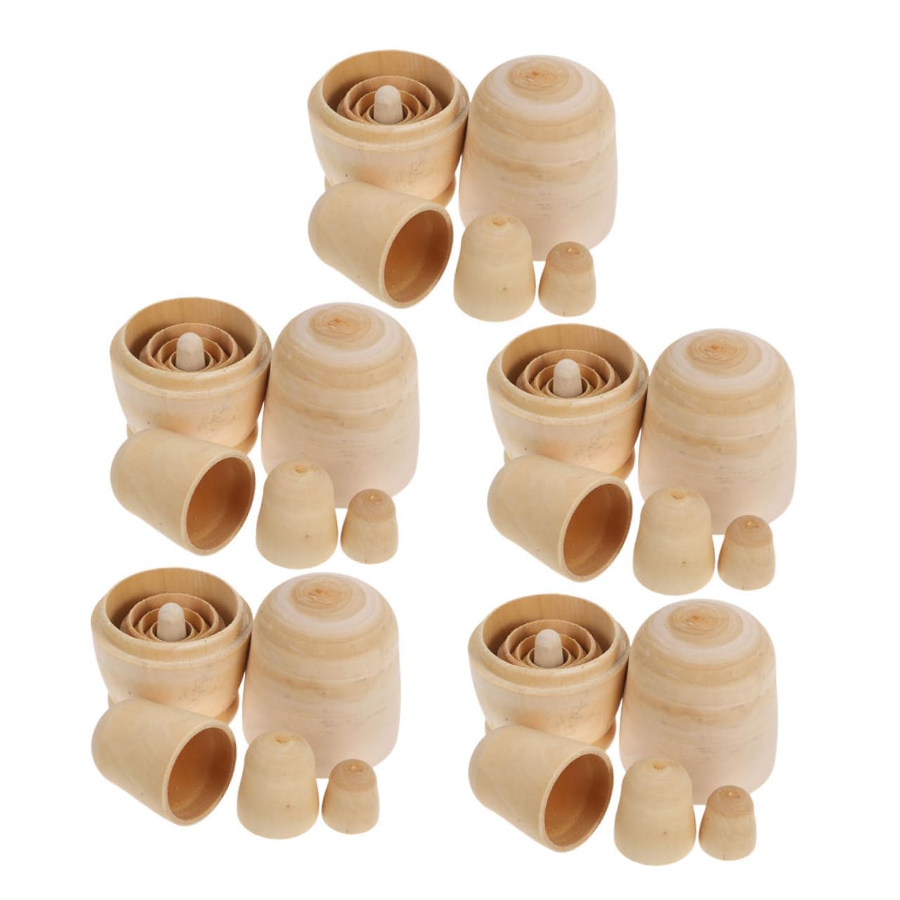 Muñecas Rusas de Madera sin Pintar 5 Capas Estructura Anidada para Manualidades Creativas y Almacenamiento Compacto Adecuado para Fiestas y Regalos