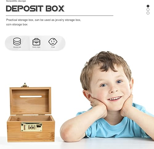 Miniatura 6 de Hucha de madera de bambú decorativa de la caja de almacenamiento de la moneda de la cerradura del hogar alcancía