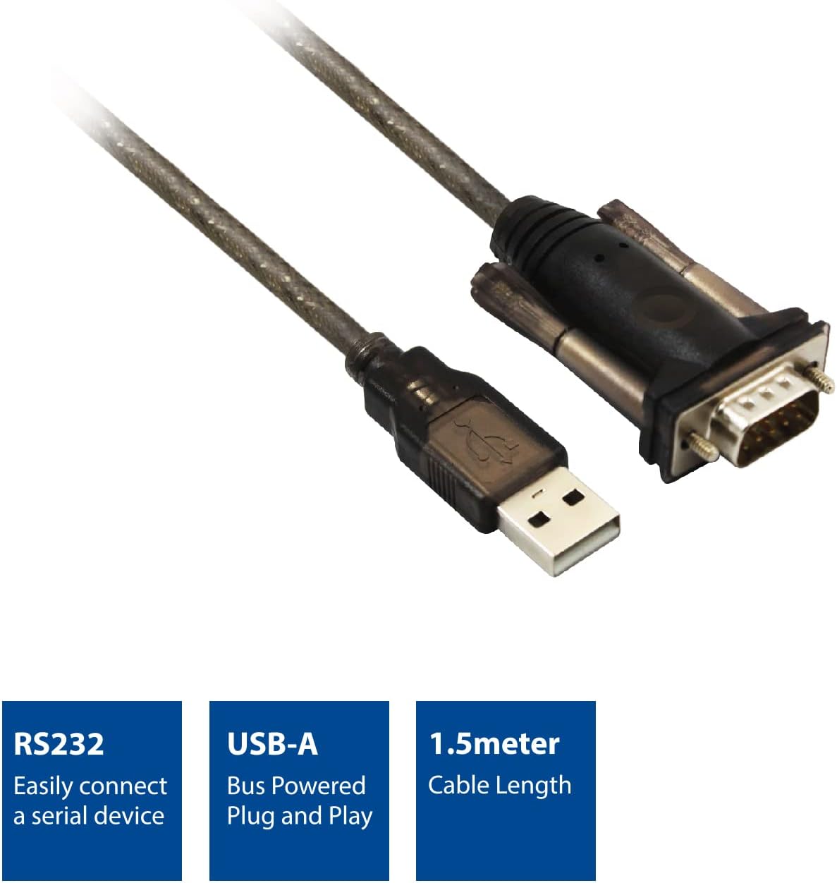 ACT USB to Serial Adapter, USB to DB(9pin) RS232, Length 1.5m, for