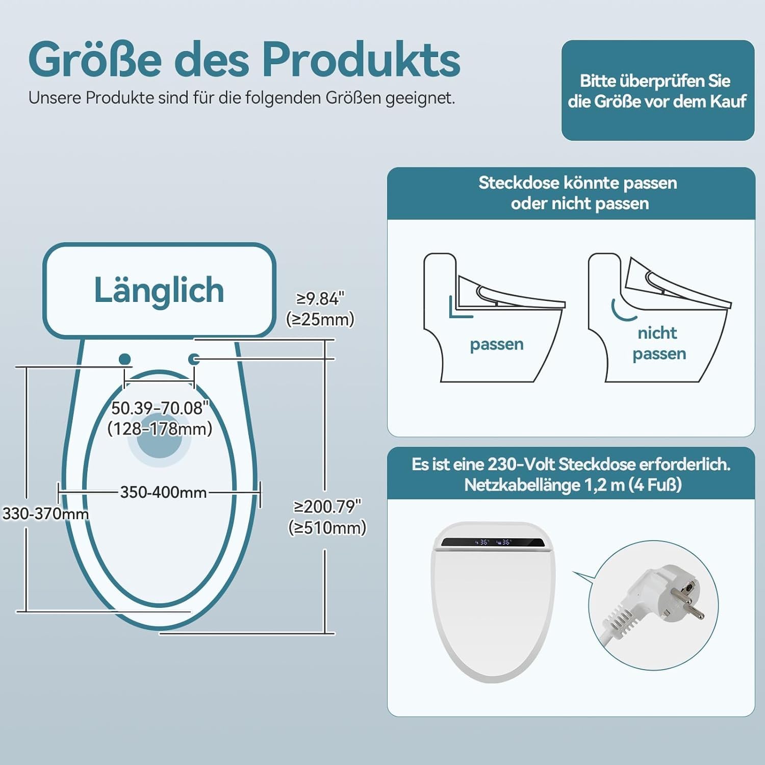 YOURLITE Smart Toilettensitz WC Bidet mit Düse,Absenkautomatik | Intelligenter Toilettendeckel,Japanische Toilette,WC Bidet,Fernbedienung,Einstellbarer Wasserdruck,Trockner,Nachtlicht