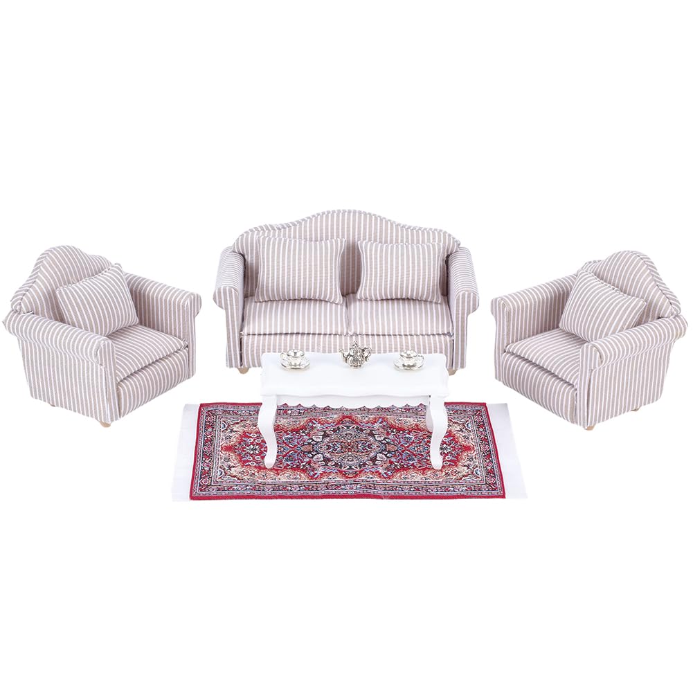 PLIGREAT 8 Pcs Mini Sofa Furniture Set 1:12 Scale Sofa Furniture Ornament Miniature Couch with Pillows Garden Furnitures for Fairy Garden Micro Landscape Birthday Wedding Party Home Decor DIY Crafts
