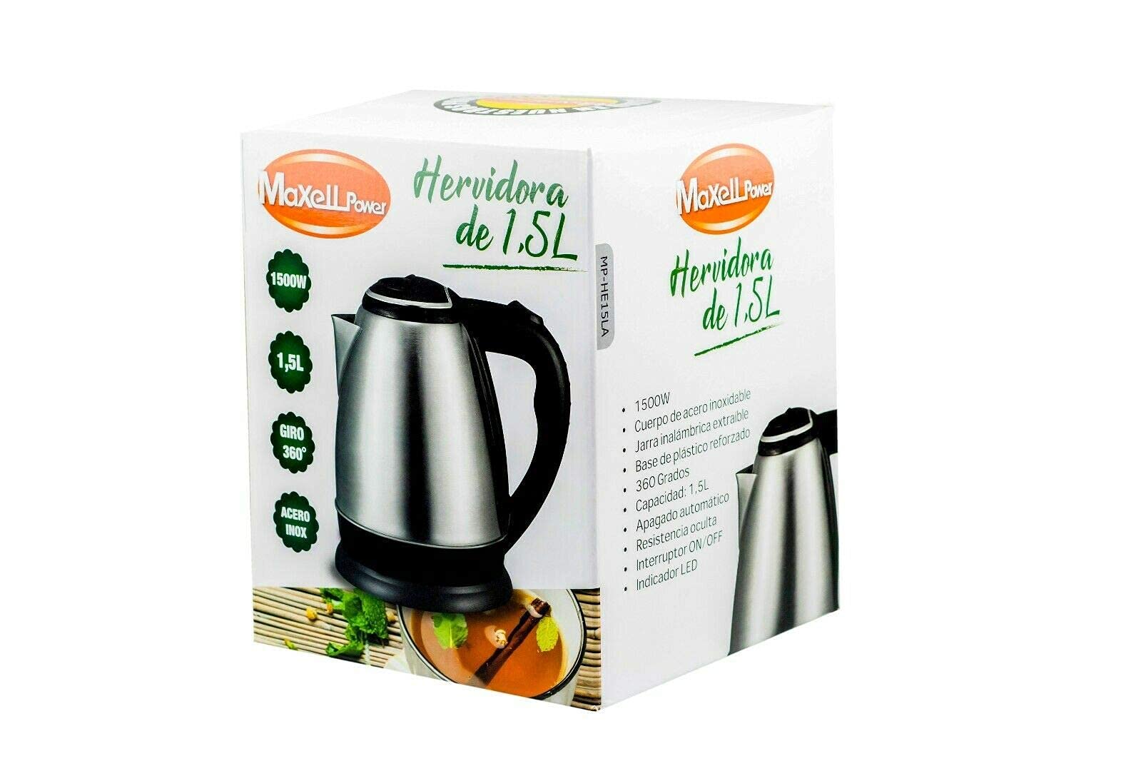 HERVIDOR DE AGUA DE ACERO ELECTRICO 1,5L 1500W 360 GRADOS CUERPO ACERO INOXIDABLE HERVIDORA ACERO 1,5L
