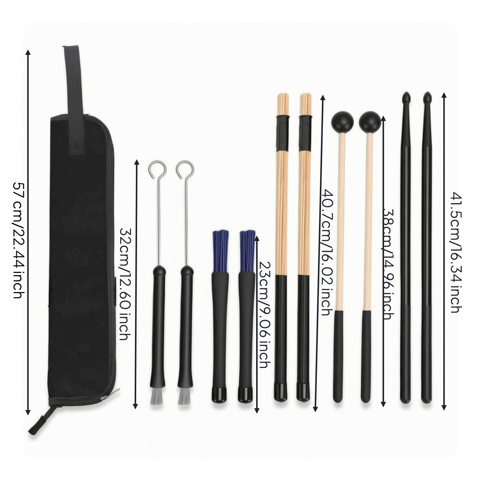 TISHITA Drumstick Bundle Kit Percussioni Bacchette Spazzole Bundle Mallet con Custodia Protezione da Polvere E Graffi Adatto a Studio Prove Trasporti