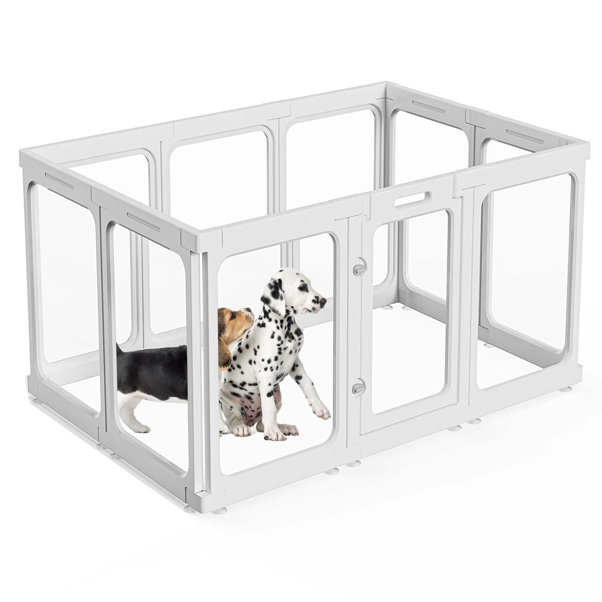 Lot de 10 parcs pour chiots - En plastique acrylique transparent - Avec porte - Facile à nettoyer - Pour appartement - Blanc - Hauteur : 75 cm