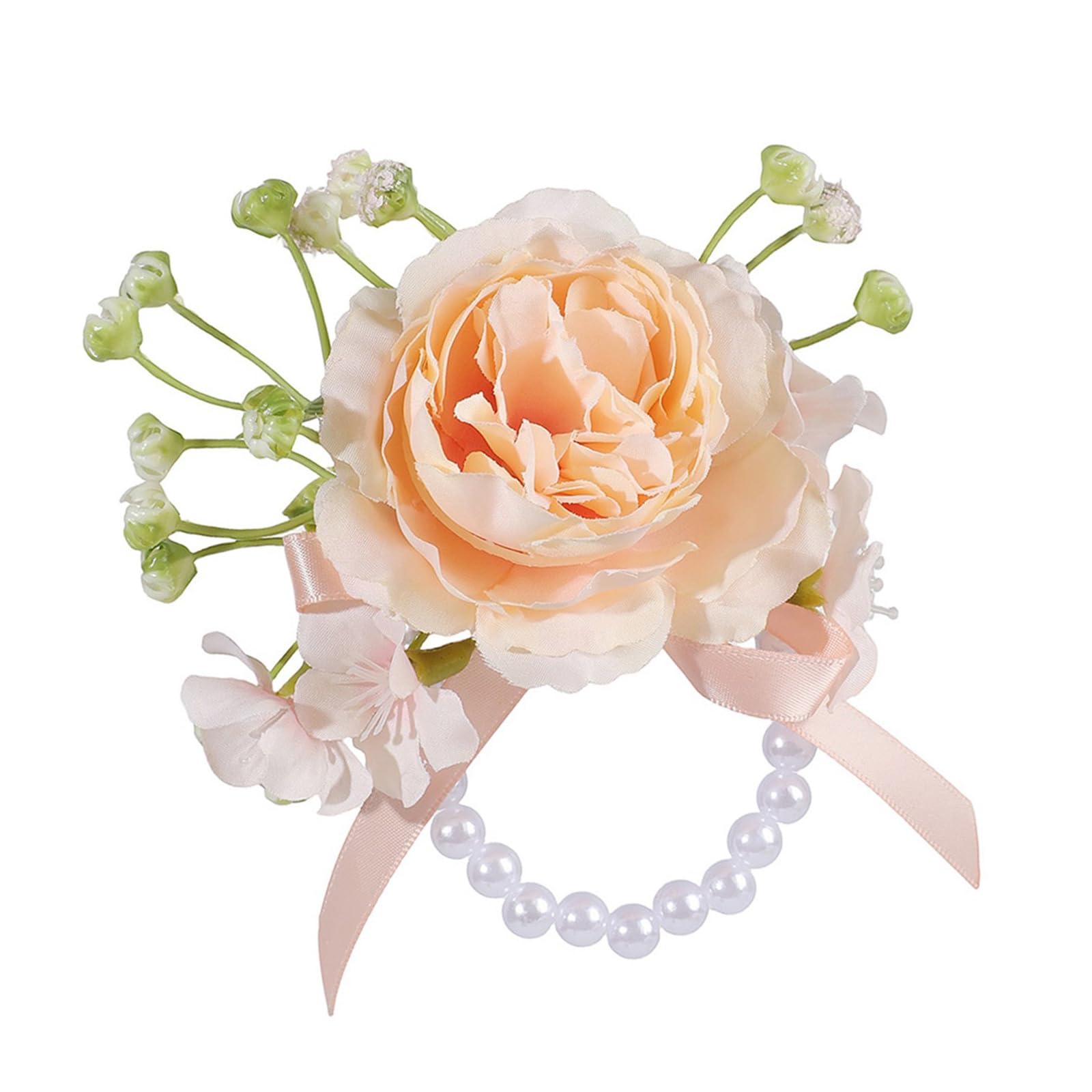 Msioytog Beautiful Silk Flower Wristlet Artificial Pearls Wrist Corsage for Bride Wedding Ceremonies and Special Occasion Wedding Accessory