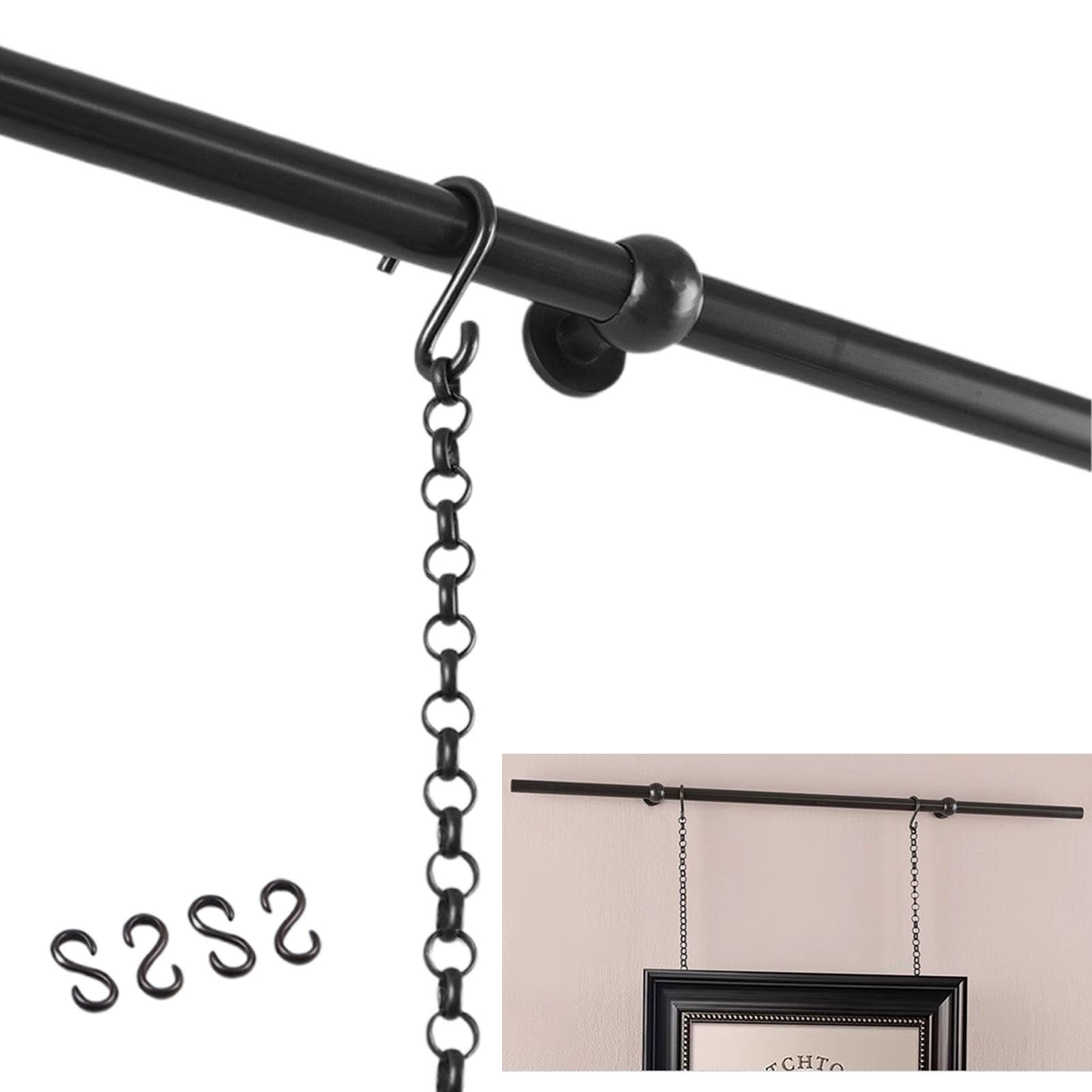 Cimaise pour Tableau Barres de Suspension Métalliques pour Cimaise, Rail Mural en Laiton Antique Noir, Présentoir pour Œuvres d'art de 60 à 100 Cm de Long, pour Aquarelles(100cm/39.3in/3.3ft)