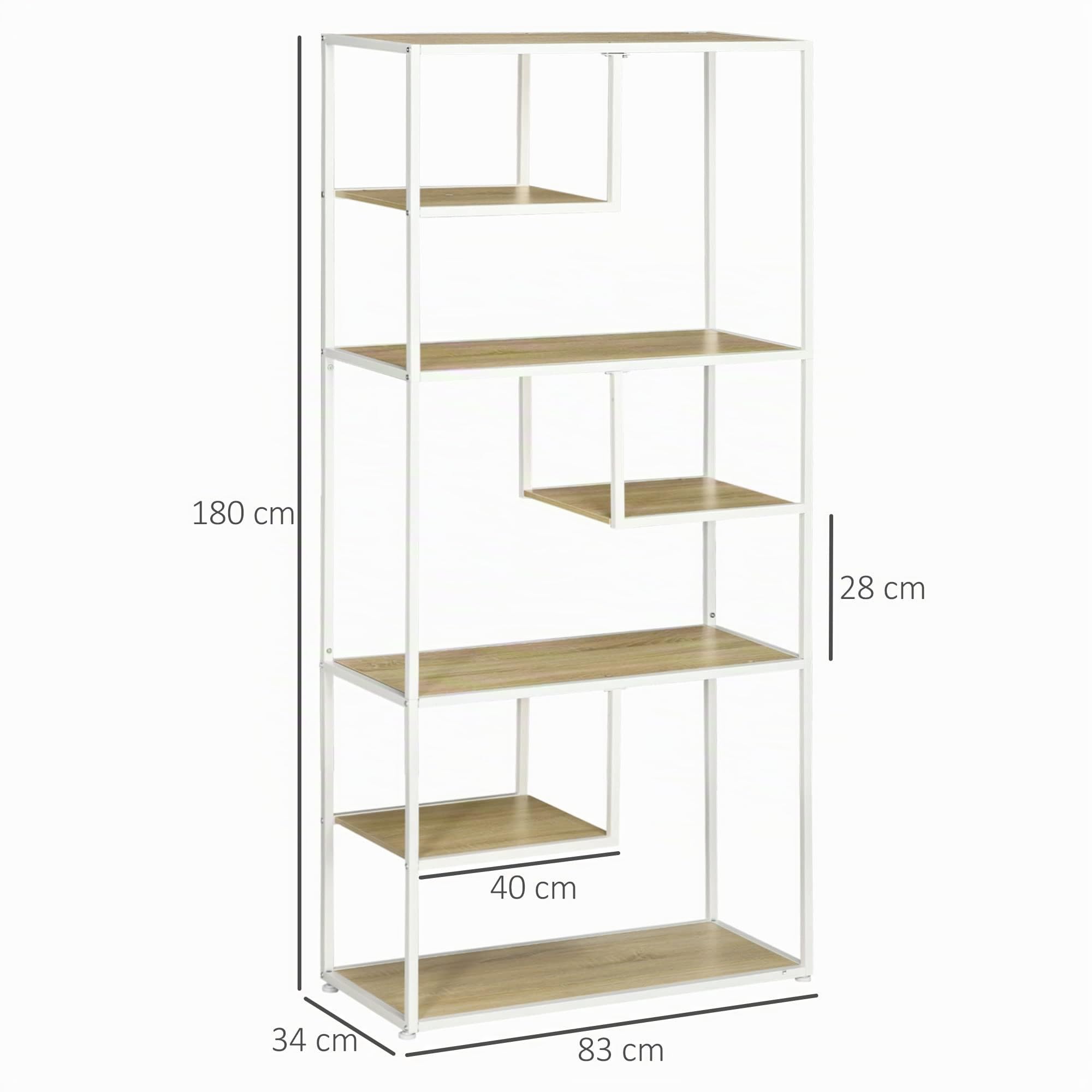 HOMCOM Estantería de Almacenamiento Industrial 83x34x180 cm Roble | Estantería para Salón, Librería, con Marco de Acero, para Oficina Estudio Cocina