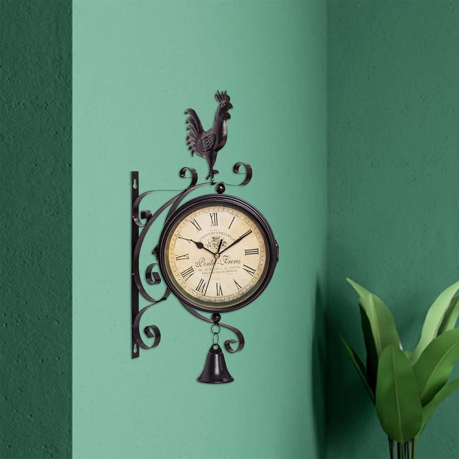 Retro Double Sided Wall Clock Double Sided Wall Clock Garden Porch Wall Hanging Retro Station Clock Home Decor Outdoor Two Faces Antique Round Silent Clock (Color : Arabic Numerals 2)