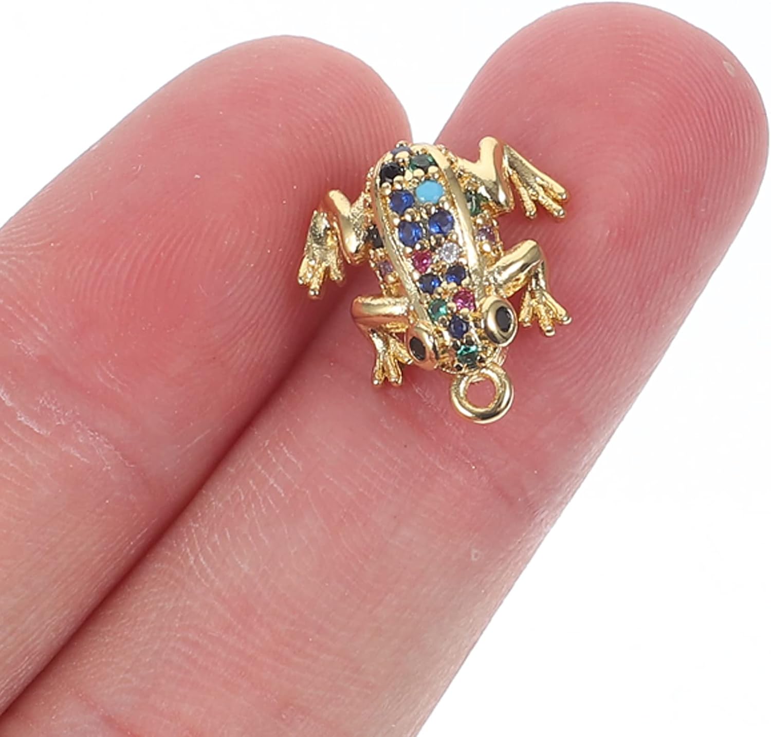 Sewroro Colored Diamond Frog Pendant 4Pcs Brass Charms for Diy Jewelry Making Mini Frog Charms for Necklaces Keychains and Bracelets - Image 5