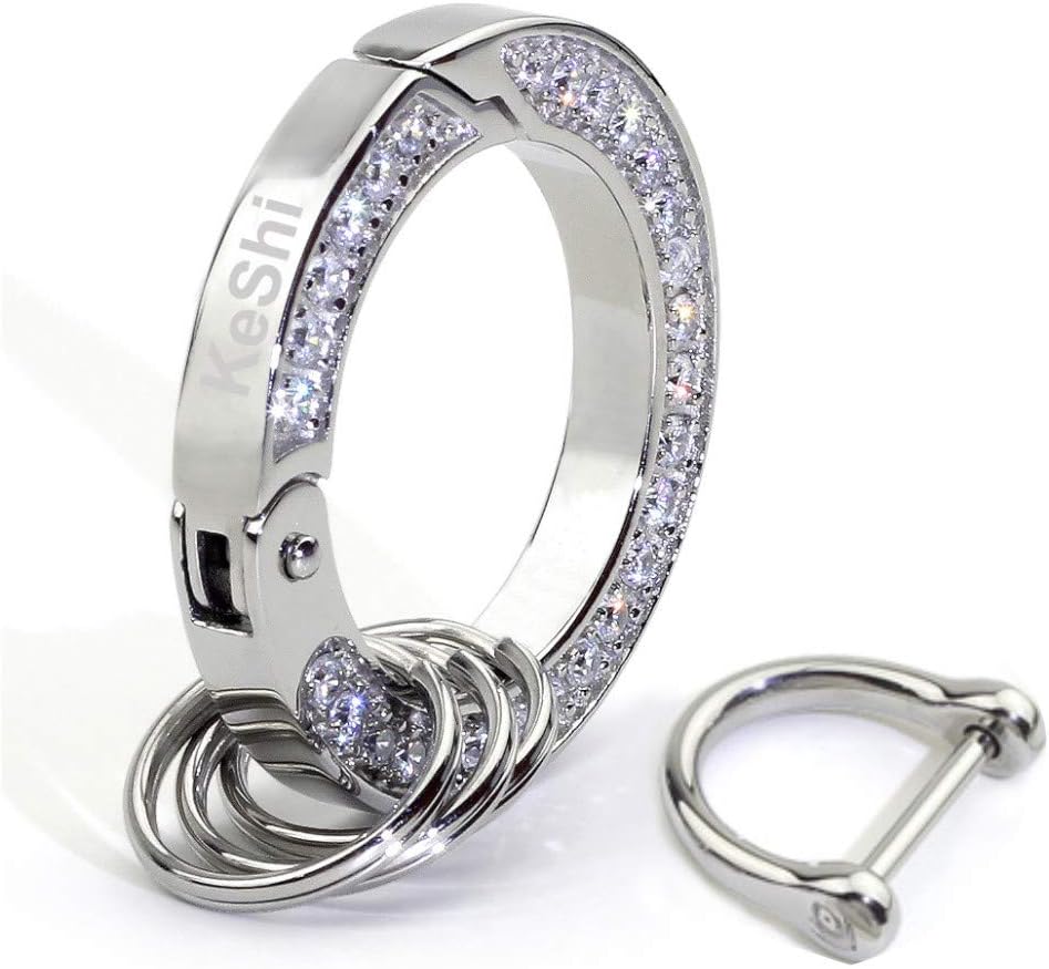 KeShiBling Bling Rhinestones Car keychain, Carabiner, Keychain, Key Ring, Charm Chain, Charm Ring, with 3 Flat Style Key Rings