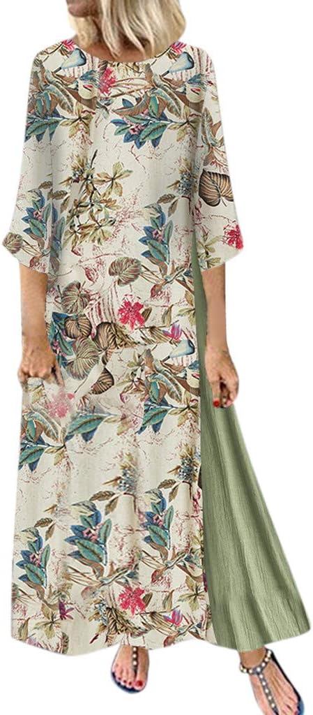 Women Summer Casual Long Dress, Ladies Floral Printed Long Sleeve Maxi Dress