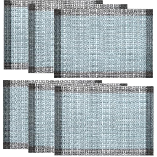 Niviy Blue Grey Ethnic Boho Placemats Set of 6, 12x18 Inch Linen Burlap Washable Durable Art Table Mats for Holiday Party Kitchen Dining Room Decoration