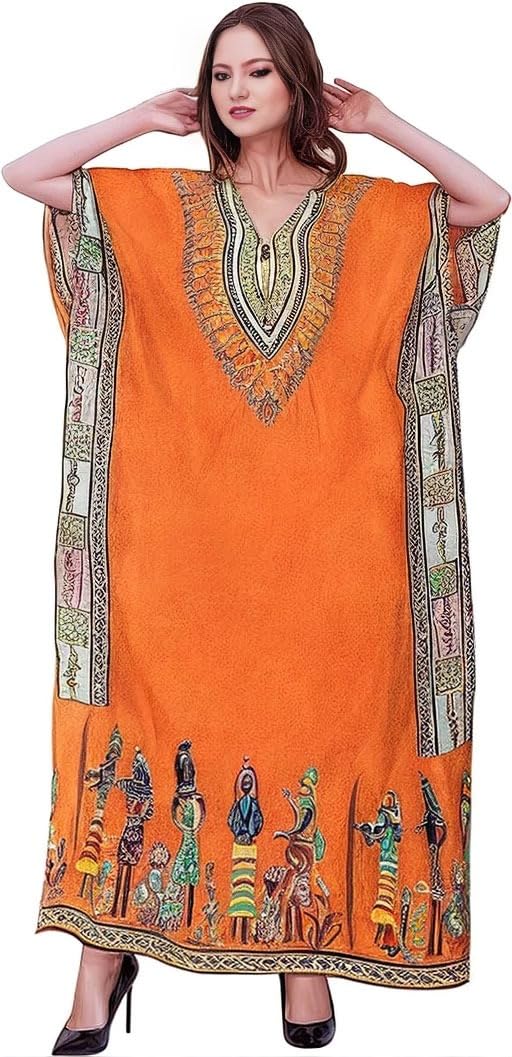 ukal Women's Polyester Long Maxi Kaftan for Sleepwear/Nightwear/Beach Wear (Free Size)-picture-23
