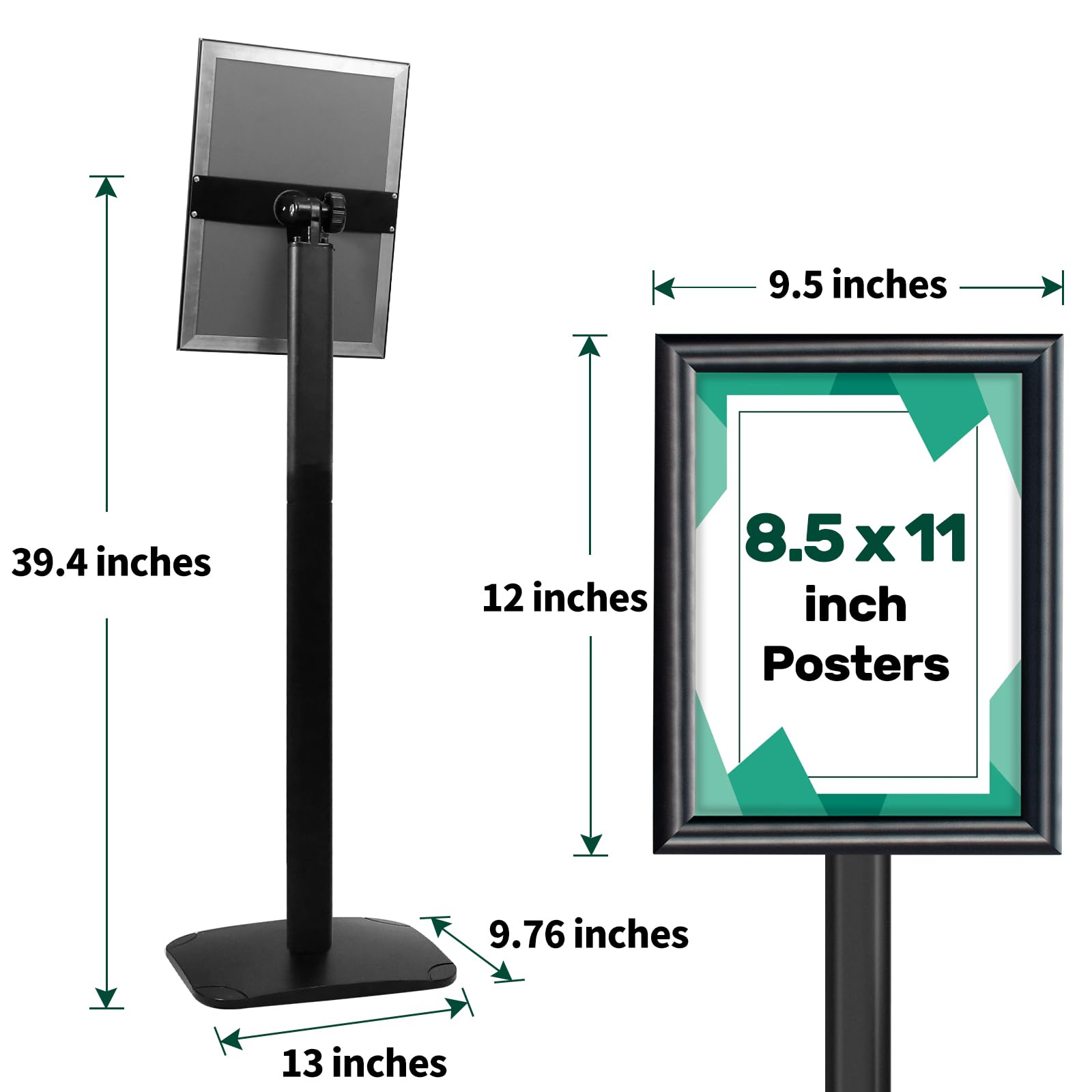 Soporte de señal de pedestal resistente para exhibición, soporte ajustable de 8.5 x 11 pulgadas con base pesada, soporte de letrero de vista vertical y horizontal para publicidad en interiores y
