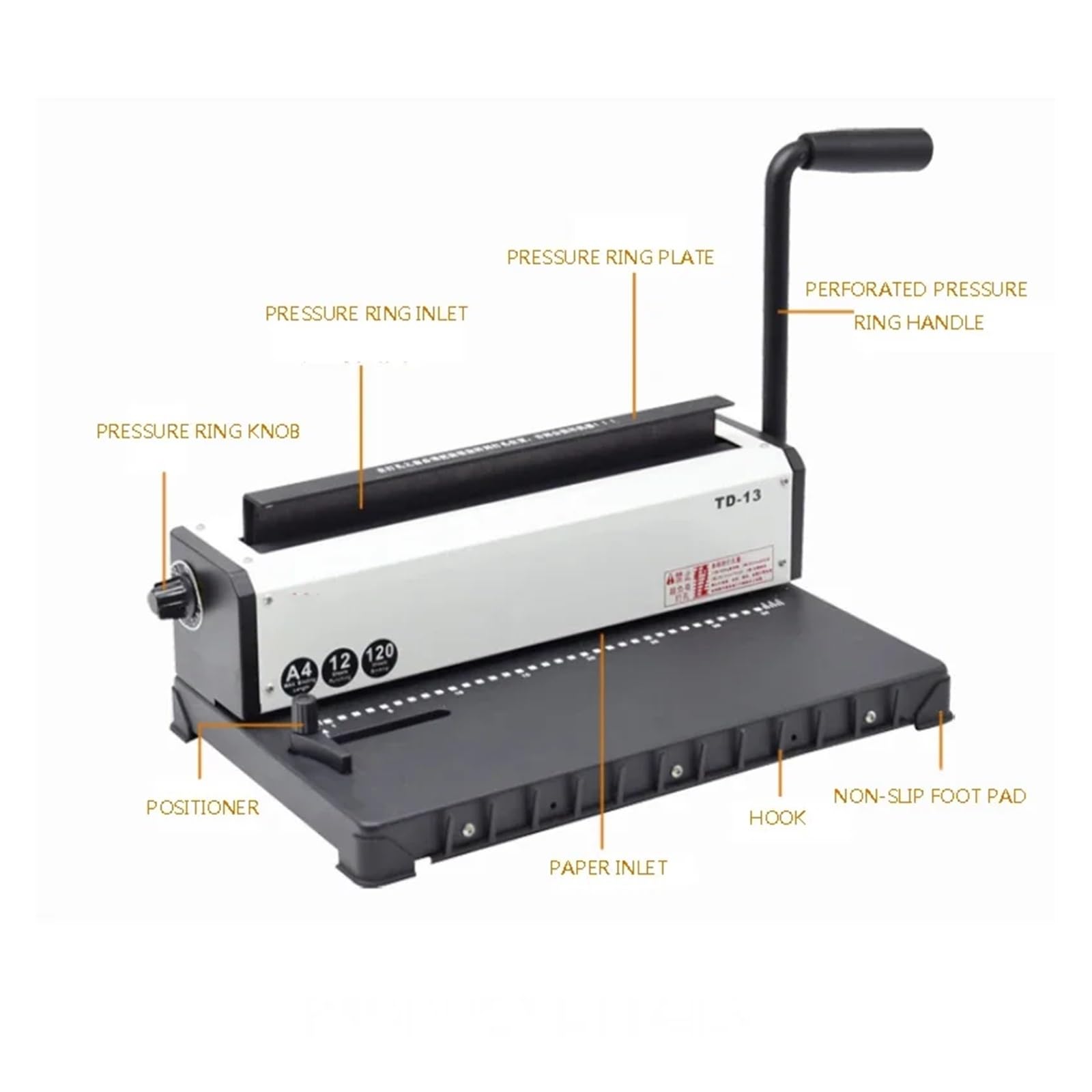 Rilegatrice, TD-13 Macchina rilegatrice a spirale manuale for carta e metallo, perforatrice e rilegatrice for libri con un anello di ferro, forniture for ufficio per scuola e ufficio