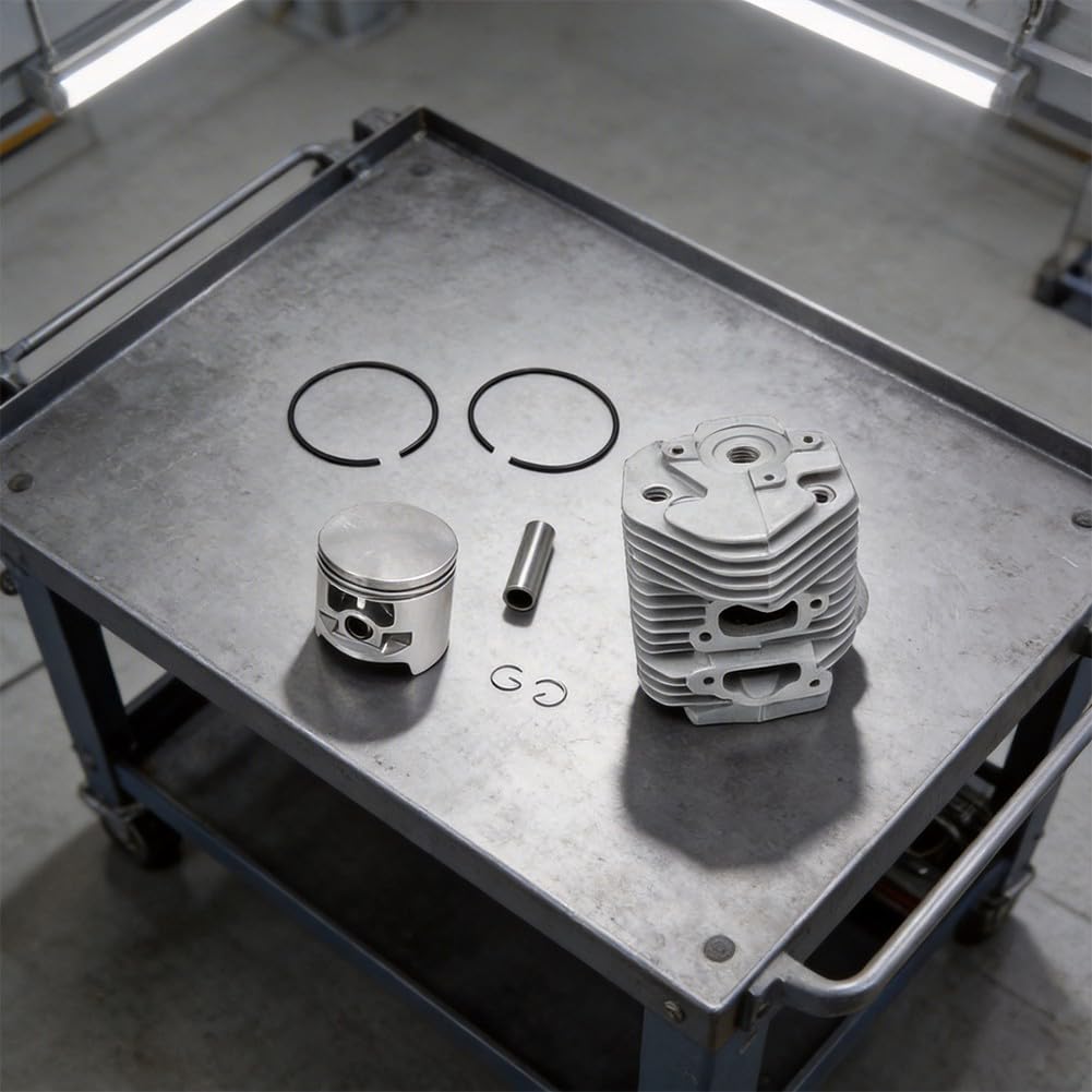 FUBESK Kit de cilindro y pistón de 52 mm 051 Ts510 Ts760 para sustituye a 1111-020-1200 piezas de motor de metal, reparación de cortacésped, bobina de arranque de retroceso plateado