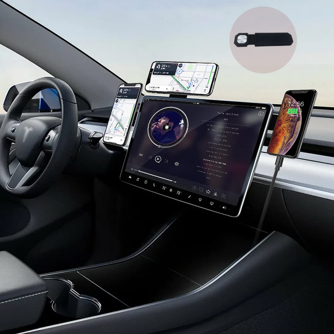 GcheeCar Phone Mount Holder for Tesla 3/X/Y/S Accessories Phone Mount,Fit for iPhone 14 13 12 Pro Max Plus Mini and All Phone (PA Material/Black/Hidden magnetic)