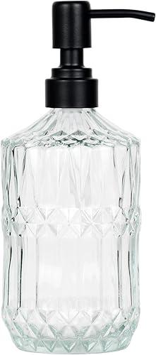 Dispensador de jabón de vidrio grueso transparente de 18 onzas con bomba negra a prueba de óxido, dispensador de jabón de cocina para baño