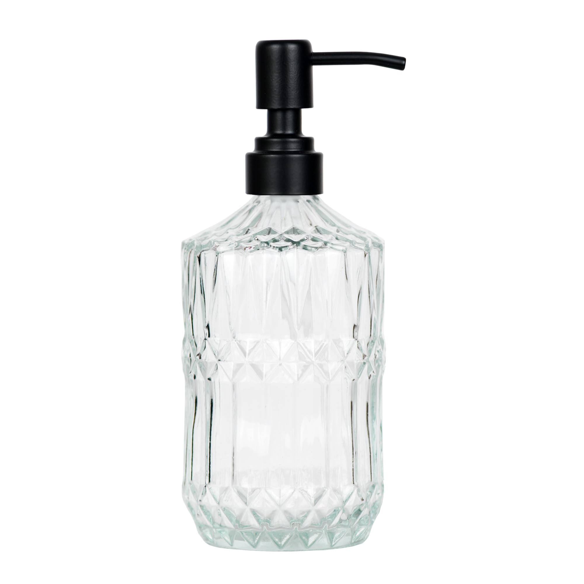 SDlumeiy 18 oz Clear Thick Glass Soap Dispenser with Black Rustproof Pump, Refillable Bathroom, Kitchen Soap Dispenser for Hand Soap, Body Wash and Lotion (Clear-Black Pump)