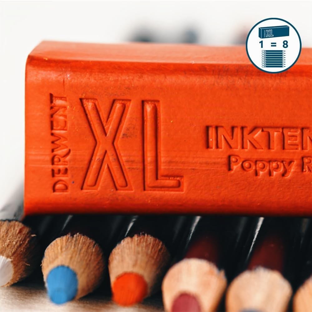 Derwent Inktense XL Farbblock, 12er-Set Malstifte, 60 mm, extrabreite Farbstifte, wasserlöslich, ideal zum Skizzieren, Zeichnen, Profi-Qualität, in Stiftbox, 2306162