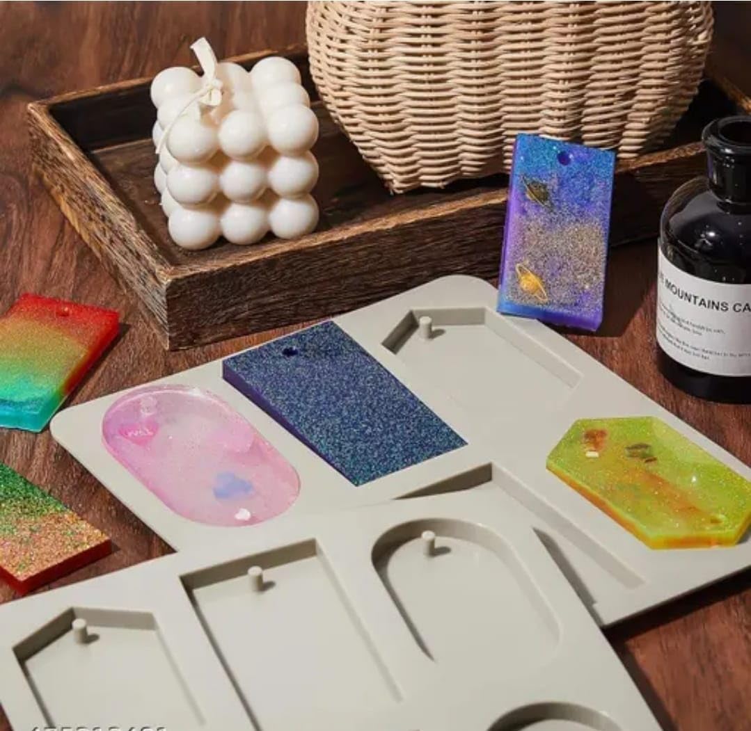 Nirva Enterprises 6 Slot Resin Bookmark Moulds | Rectangle, Oval and Hexagon Resin Moulds Silicone Wax Mold, Keychain Mould Epoxy Casting Mold with Hanging Hole for DIY Jewelry Crafts Decor 1